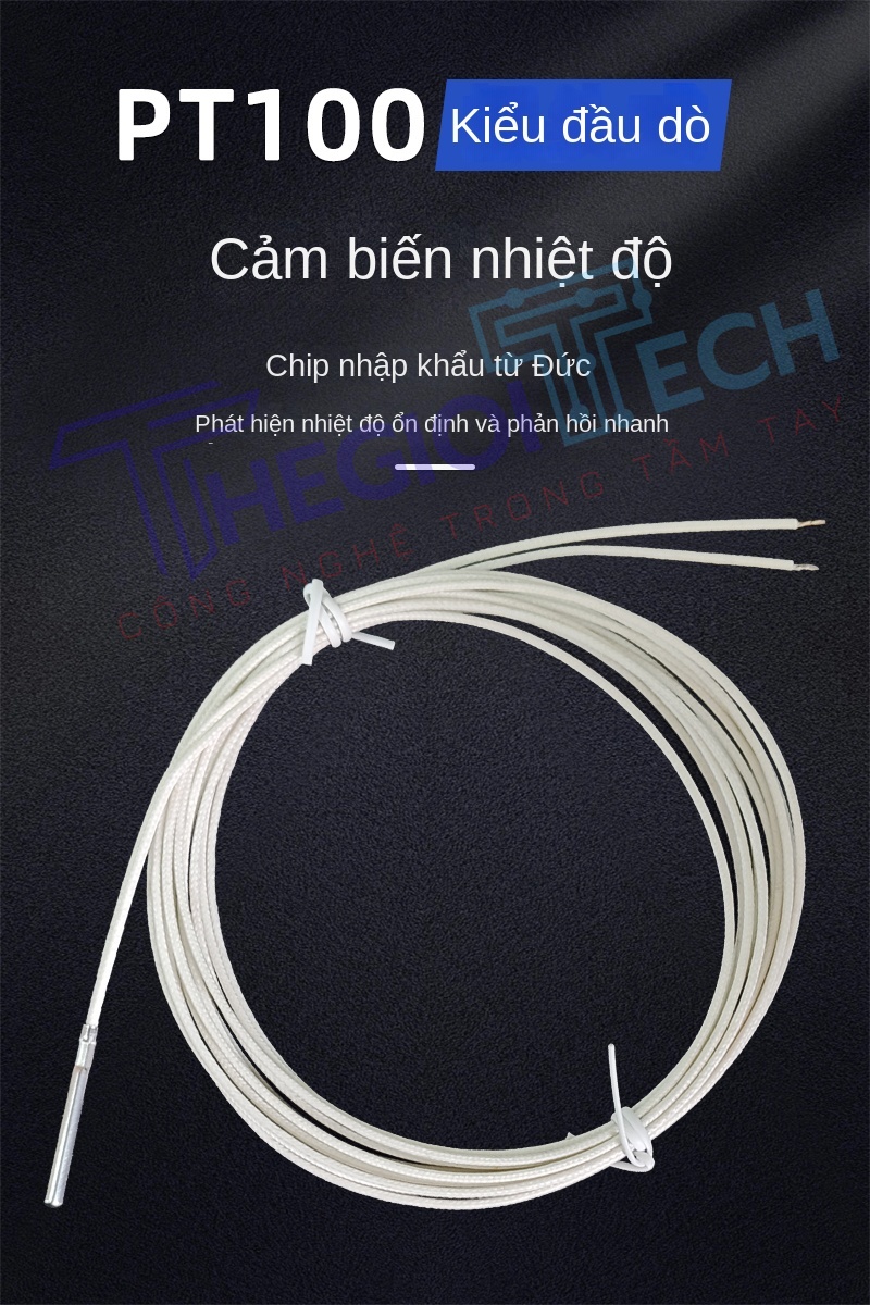 Cảm biến nhiệt độ PT100 2 dây, điện trở bạch kim chịu nhiệt cao đến 400℃, đầu dò 2 dây - PT100 φ3×30 1.5m