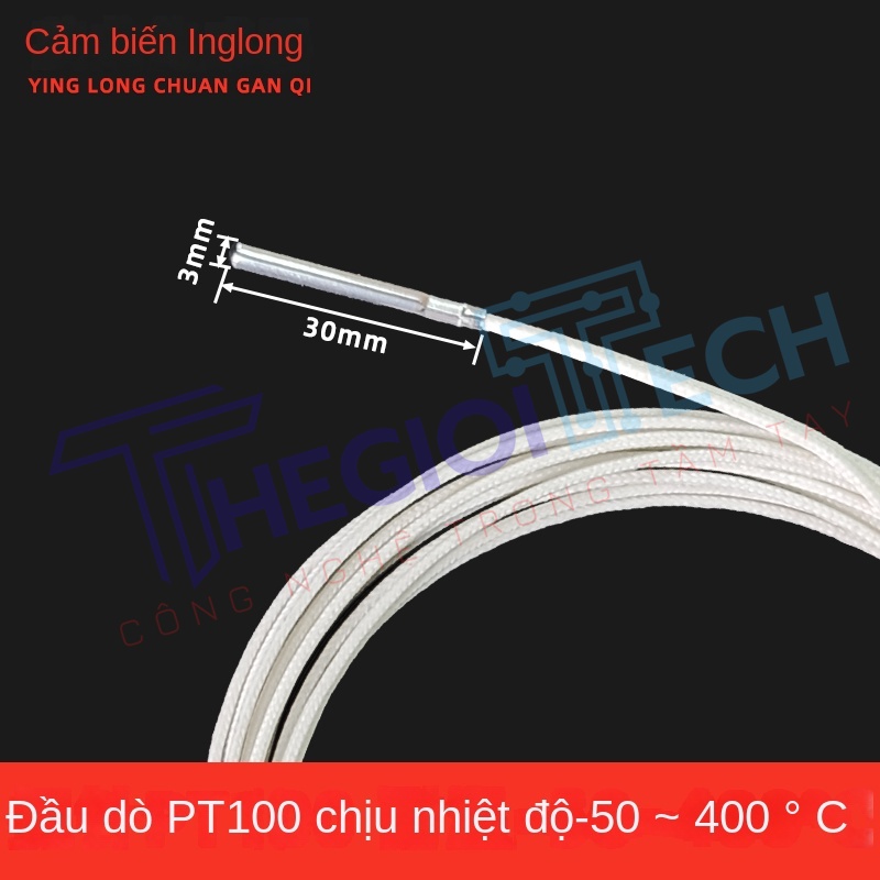 Cảm biến nhiệt độ PT100 2 dây, điện trở bạch kim chịu nhiệt cao đến 400℃, đầu dò 2 dây - PT100 φ3×30 2m