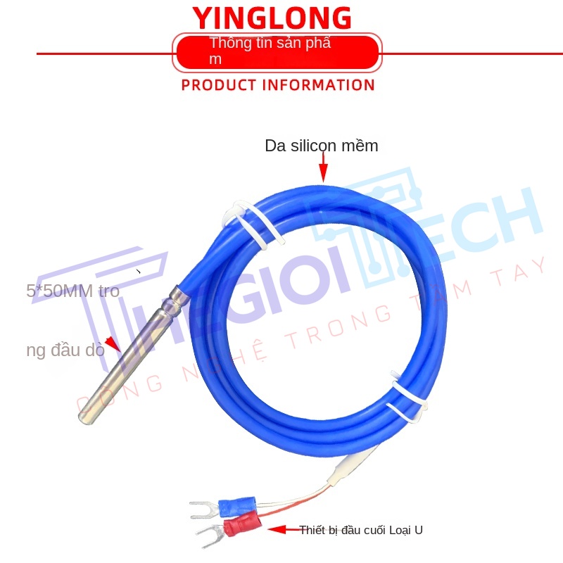 Cảm biến nhiệt độ PT100/PT1000 2 dây (2 lõi), điện trở bạch kim màu xanh, dây silicone - PT100 A 4m 0.1