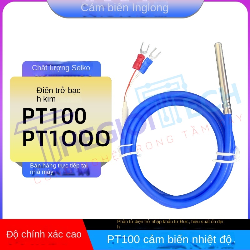 Cảm biến nhiệt độ PT100/PT1000 2 dây (2 lõi), điện trở bạch kim màu xanh, dây silicone - PT1000 A 4m 0.1