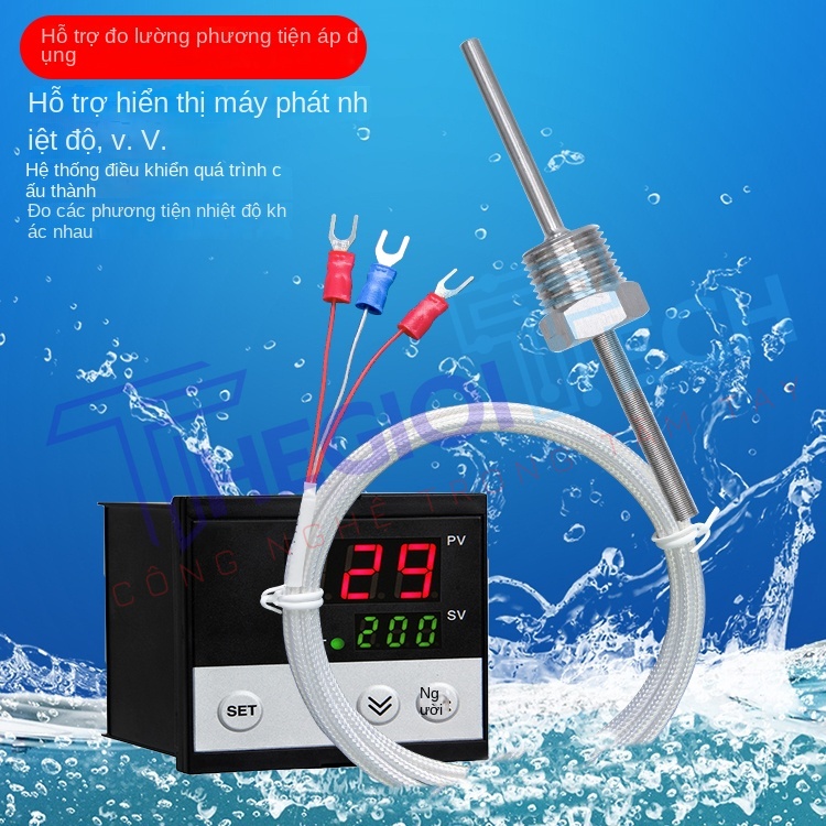 Cảm biến nhiệt độ PT100/PT1000, 2 dây/3 dây, đầu dò điện trở bạch kim, ren 4分 cố định - 4分 φ5×150 1.5m