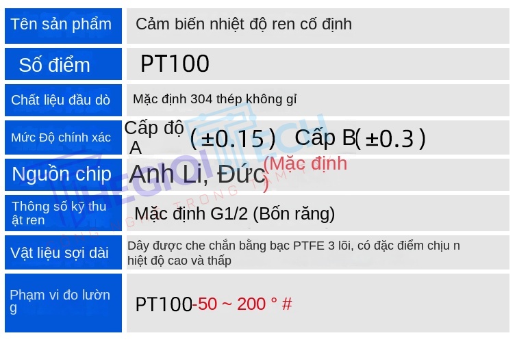 Cảm biến nhiệt độ PT100/PT1000, 2 dây/3 dây, đầu dò điện trở bạch kim, ren 4分 cố định - 4分 φ5×150 2m