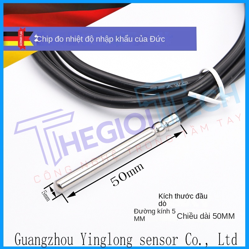 Cảm biến nhiệt độ PT100/PT1000, 2 dây & 3 dây, dây silicone chịu nhiệt, độ chính xác cao, bền bỉ cho công nghiệp - PT100-2D A 1m