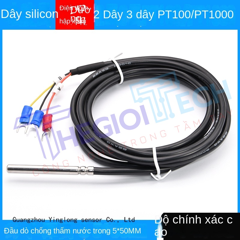 Cảm biến nhiệt độ PT100/PT1000, 2 dây & 3 dây, dây silicone chịu nhiệt, độ chính xác cao, bền bỉ cho công nghiệp - PT100-2D A 1m