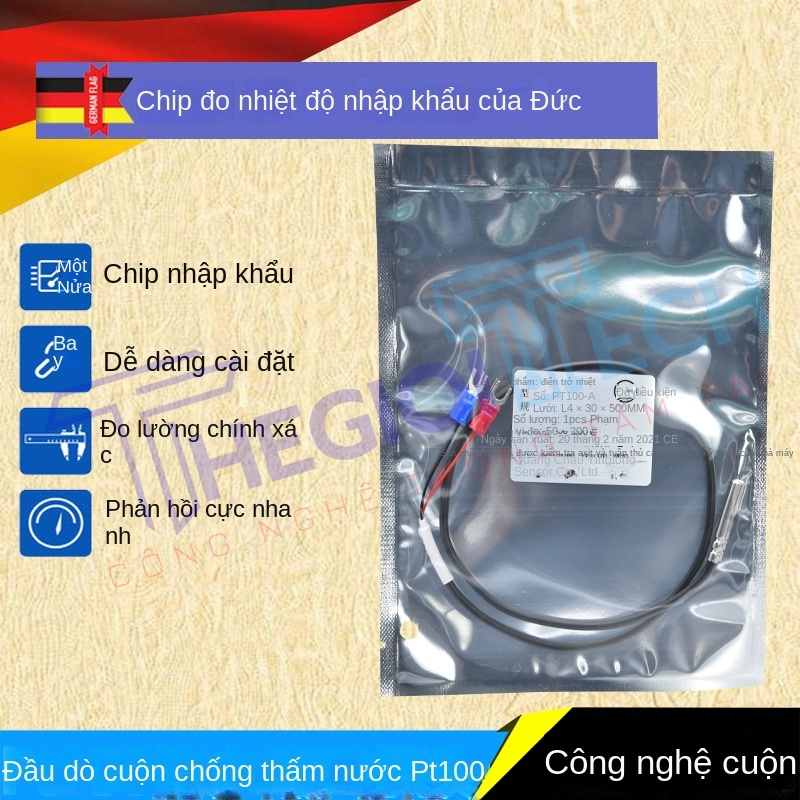 Cảm biến nhiệt độ PT100/PT1000 2 dây, điện trở bạch kim nhập khẩu, dây silicone chống nước, đầu dò màng mỏng - PT100 1.5m