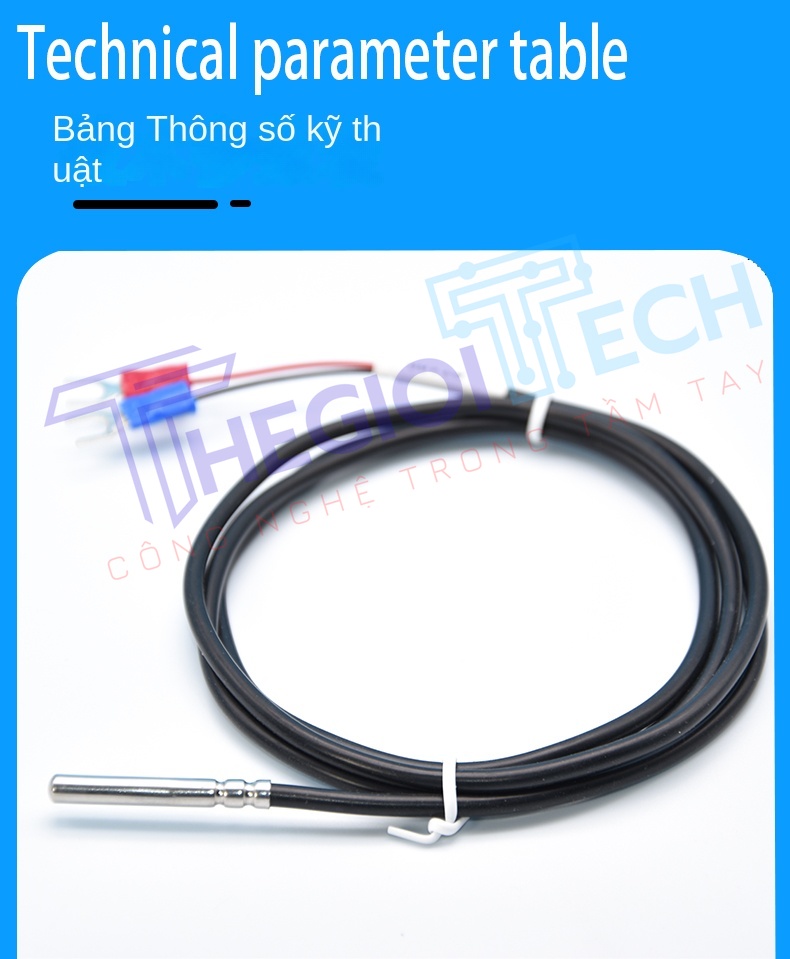 Cảm biến nhiệt độ PT100/PT1000 2 dây, điện trở bạch kim nhập khẩu, dây silicone chống nước, đầu dò màng mỏng - PT100 1m
