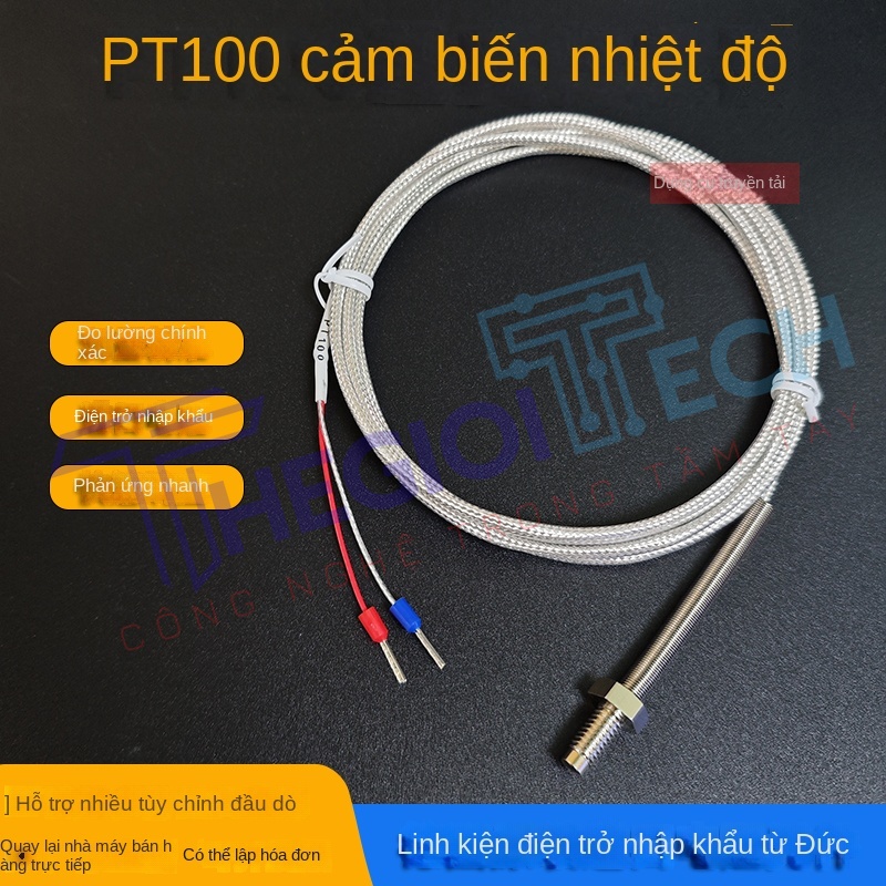 Cảm biến nhiệt độ PT100/PT1000 2 dây, kiểu ren M6, đầu dò điện trở bạch kim công nghiệp - PT100 A 1m