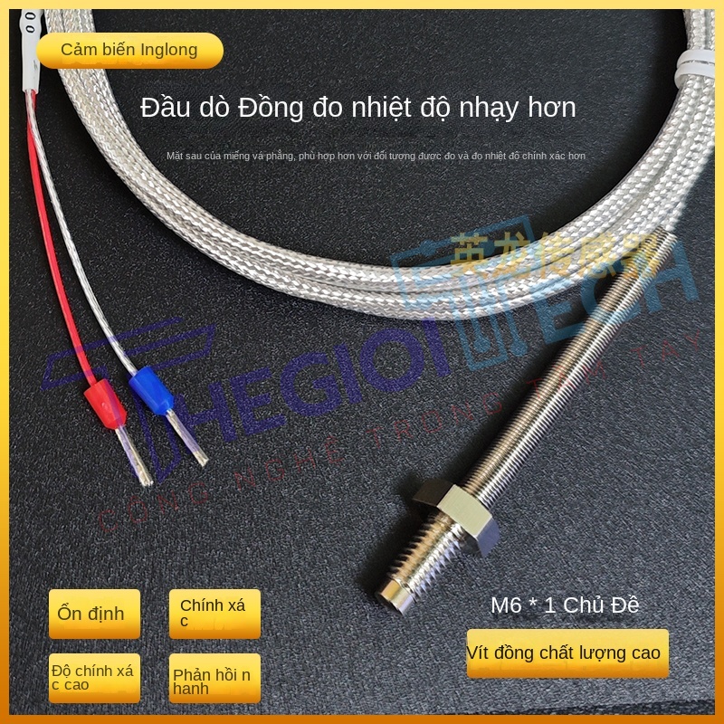 Cảm biến nhiệt độ PT100/PT1000 2 dây, kiểu ren M6, đầu dò điện trở bạch kim công nghiệp - PT100 A 1m