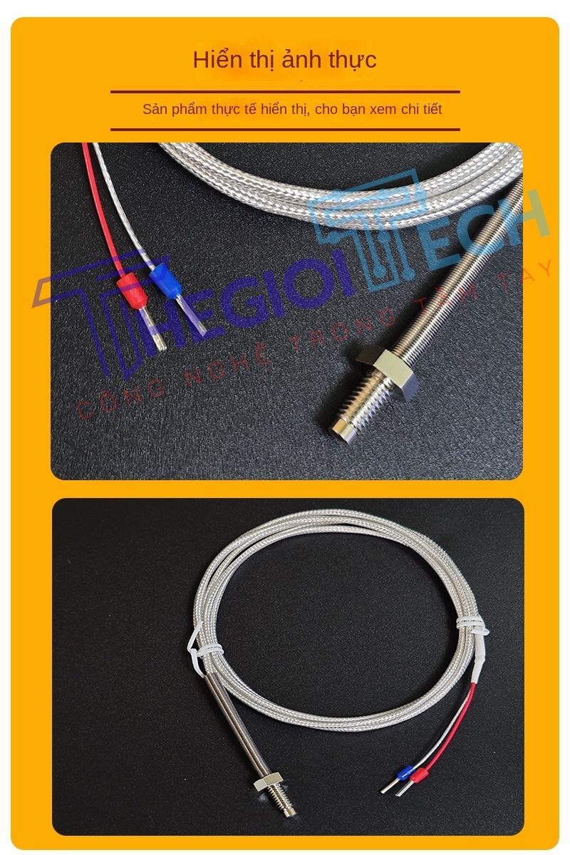 Cảm biến nhiệt độ PT100/PT1000 2 dây, kiểu ren M6, đầu dò điện trở bạch kim công nghiệp - PT1000 A 5m