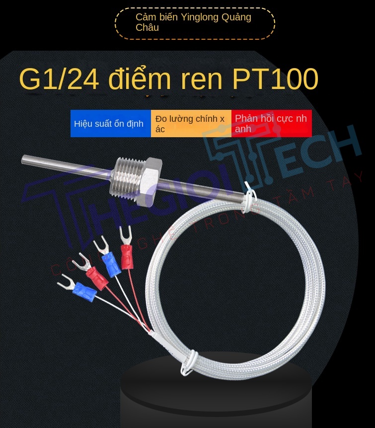 Cảm biến nhiệt độ PT100/PT1000 4 dây, ren 4分 cố định, điện trở bạch kim công nghiệp, thương hiệu Yinglong - 4分 φ5×50 2m