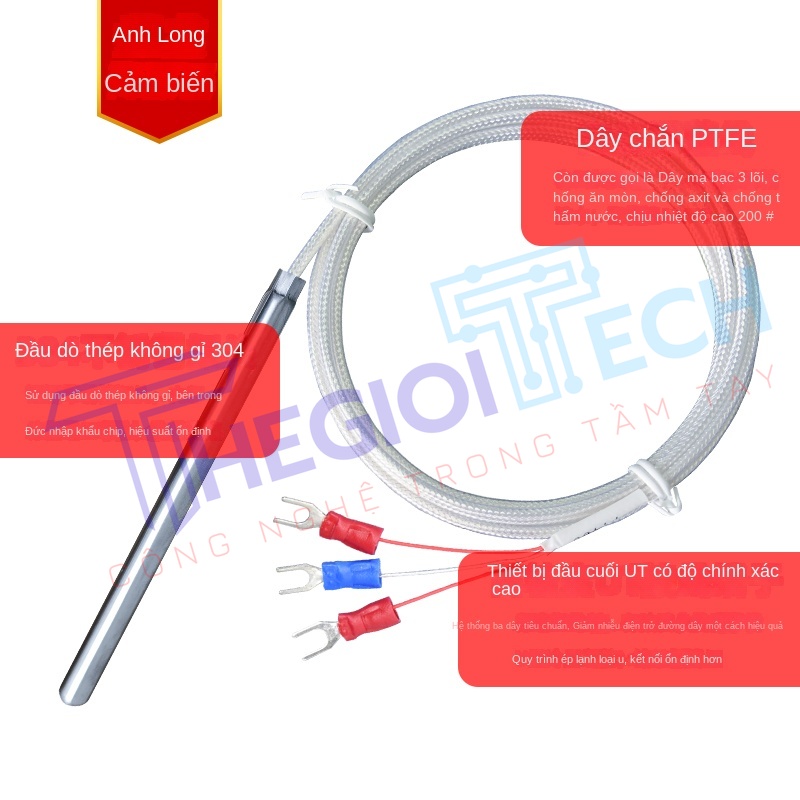 Cảm biến nhiệt độ PT100/PT1000 dài 100mm, đầu dò điện trở bạch kim độ chính xác cao, đo nhiệt công nghiệp - Φ6×100 0.5m