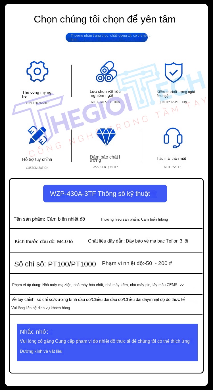 Cảm biến nhiệt độ PT100/PT1000, đầu dò dạng lỗ tròn, điện trở bạch kim 3 dây, kiểu dán bề mặt - PT100 A 4m 0.15