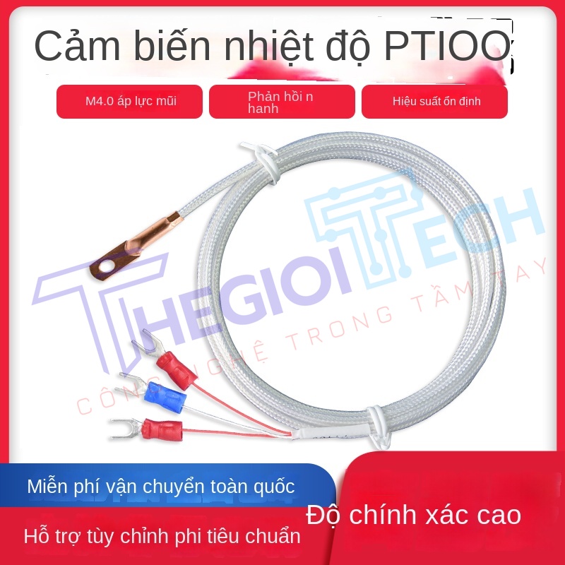 Cảm biến nhiệt độ PT100/PT1000, đầu dò dạng lỗ tròn, điện trở bạch kim 3 dây, kiểu dán bề mặt - PT1000 A 1m 0.15