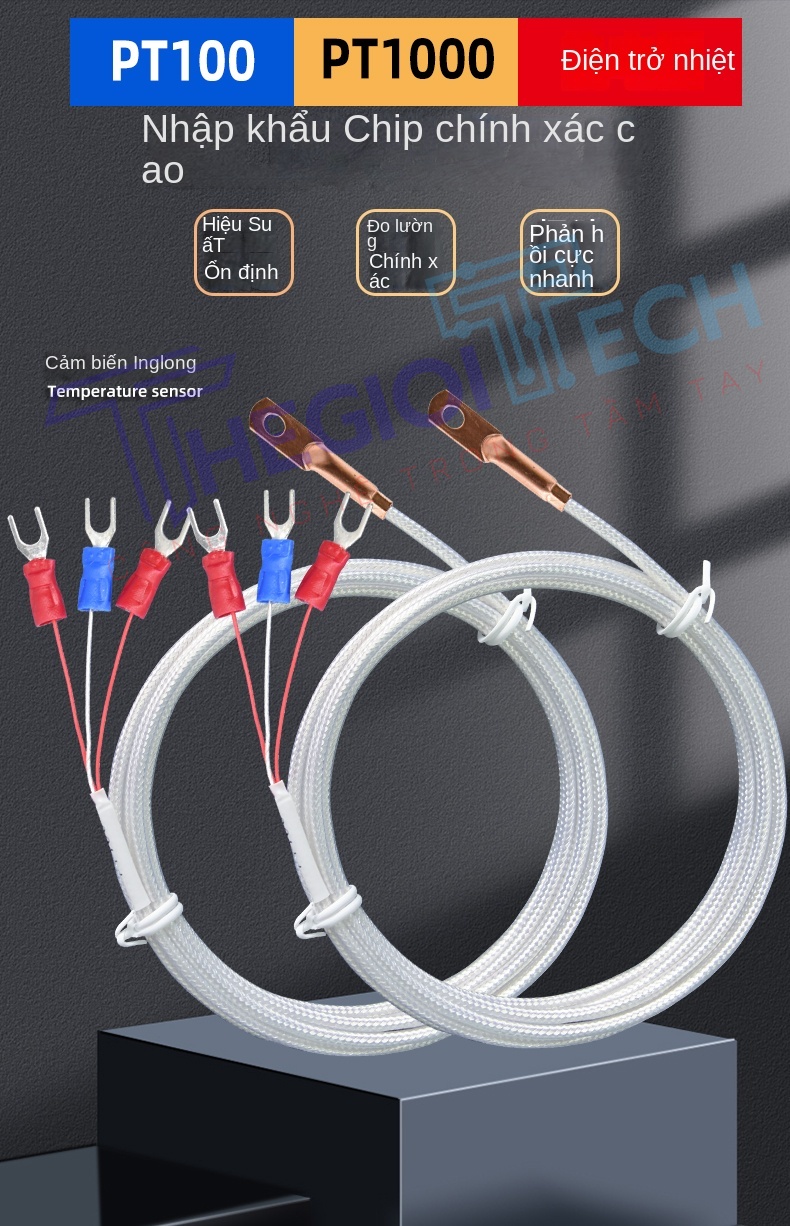 Cảm biến nhiệt độ PT100/PT1000, đầu dò dạng lỗ tròn, điện trở bạch kim 3 dây, kiểu dán bề mặt - PT1000 A 1m 0.15