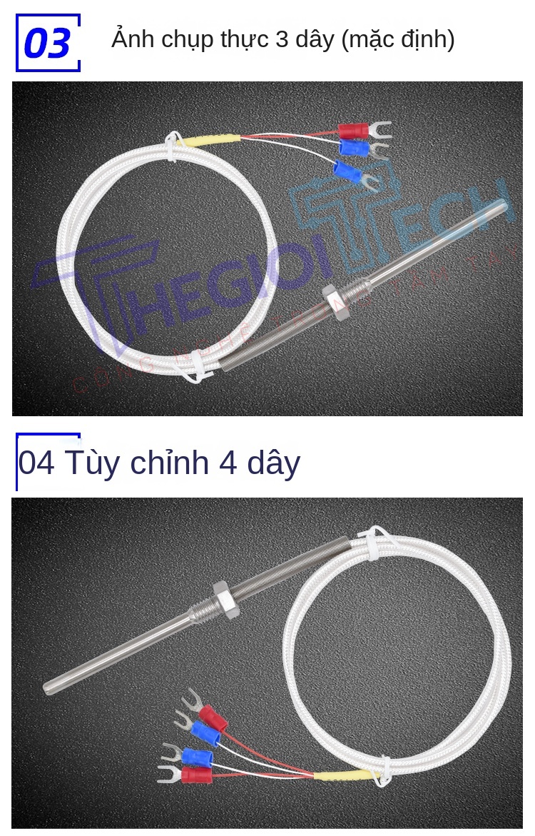 Cảm biến nhiệt độ PT100/PT1000, đầu dò điện trở bạch kim inox, chống nước, ren cố định, kèm nhiệt điện K/E - PT100 φ5×100 1m