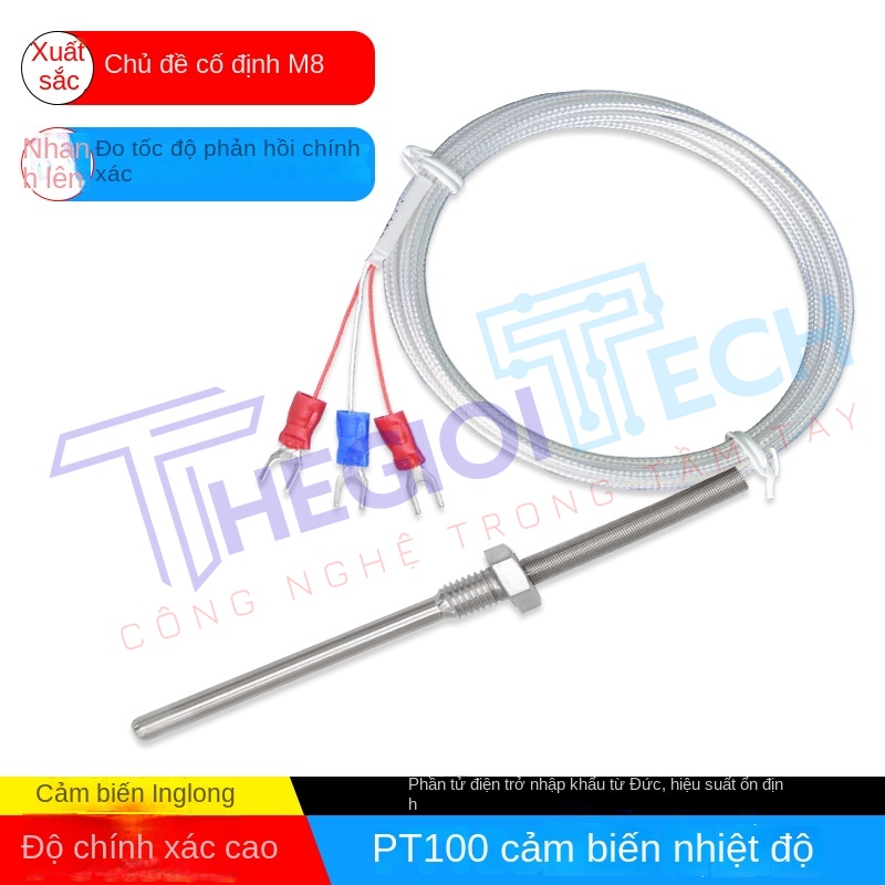 Cảm biến nhiệt độ PT100/PT1000, đầu dò điện trở bạch kim inox, chống nước, ren cố định, kèm nhiệt điện K/E - PT100 φ5×50 0.5m