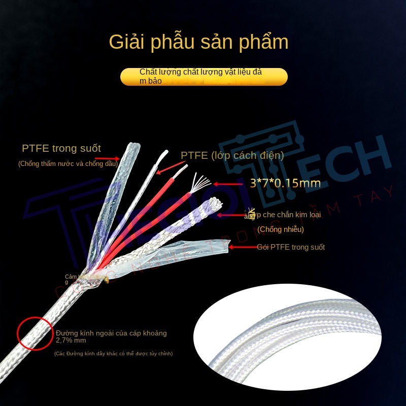 Cảm biến nhiệt độ PT100/PT1000, đầu dò điện trở bạch kim / nhiệt điện K, kích thước 4×50mm - PT100 A φ4×50 2.5m