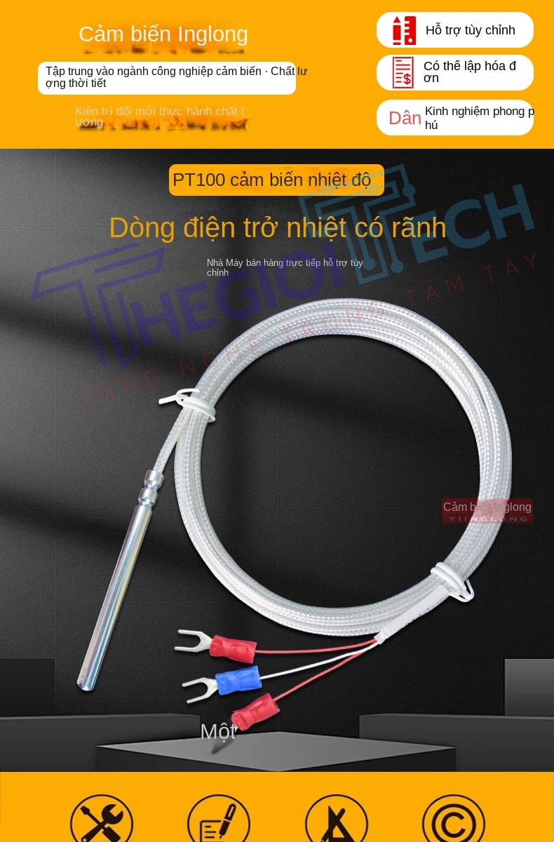 Cảm biến nhiệt độ PT100/PT1000, đầu dò điện trở bạch kim / nhiệt điện K, kích thước 4×50mm - PT100 A φ4×50 7m