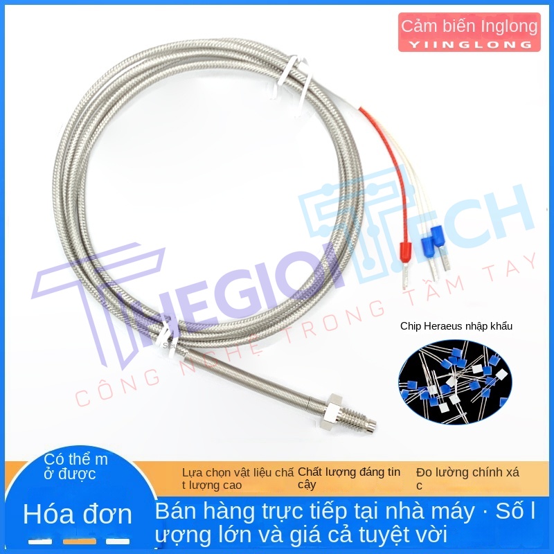 Cảm biến nhiệt độ PT100/PT1000, đầu dò ren M6 di động, đo nhiệt chính xác, chịu nhiệt cao