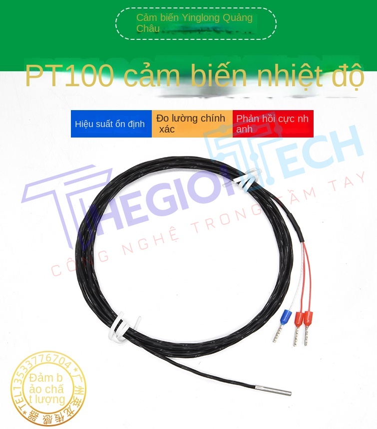 Cảm biến nhiệt độ PT100/PT1000 kích thước nhỏ, đầu dò điện trở bạch kim 2mm, dài 15mm - PT1000 A φ2×15 5m