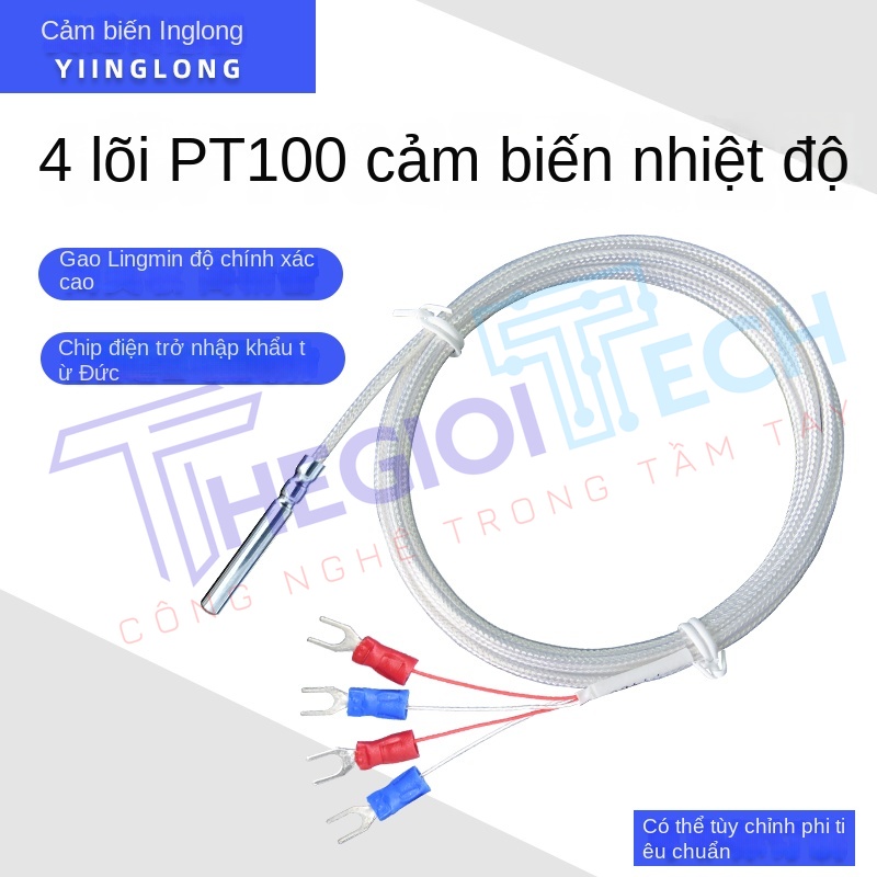 Cảm biến nhiệt độ PT100/PT1000 nhập khẩu, 4 dây, điện trở bạch kim, đầu dò cuộn rãnh, chống nước và dầu - PT100 A 1m