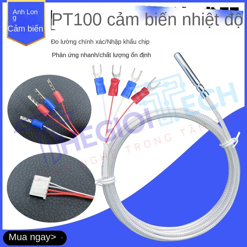 Cảm biến nhiệt độ PT100/PT1000 nhập khẩu, 4 dây, điện trở bạch kim, đầu dò cuộn rãnh, chống nước và dầu - PT1000 A 0.5m
