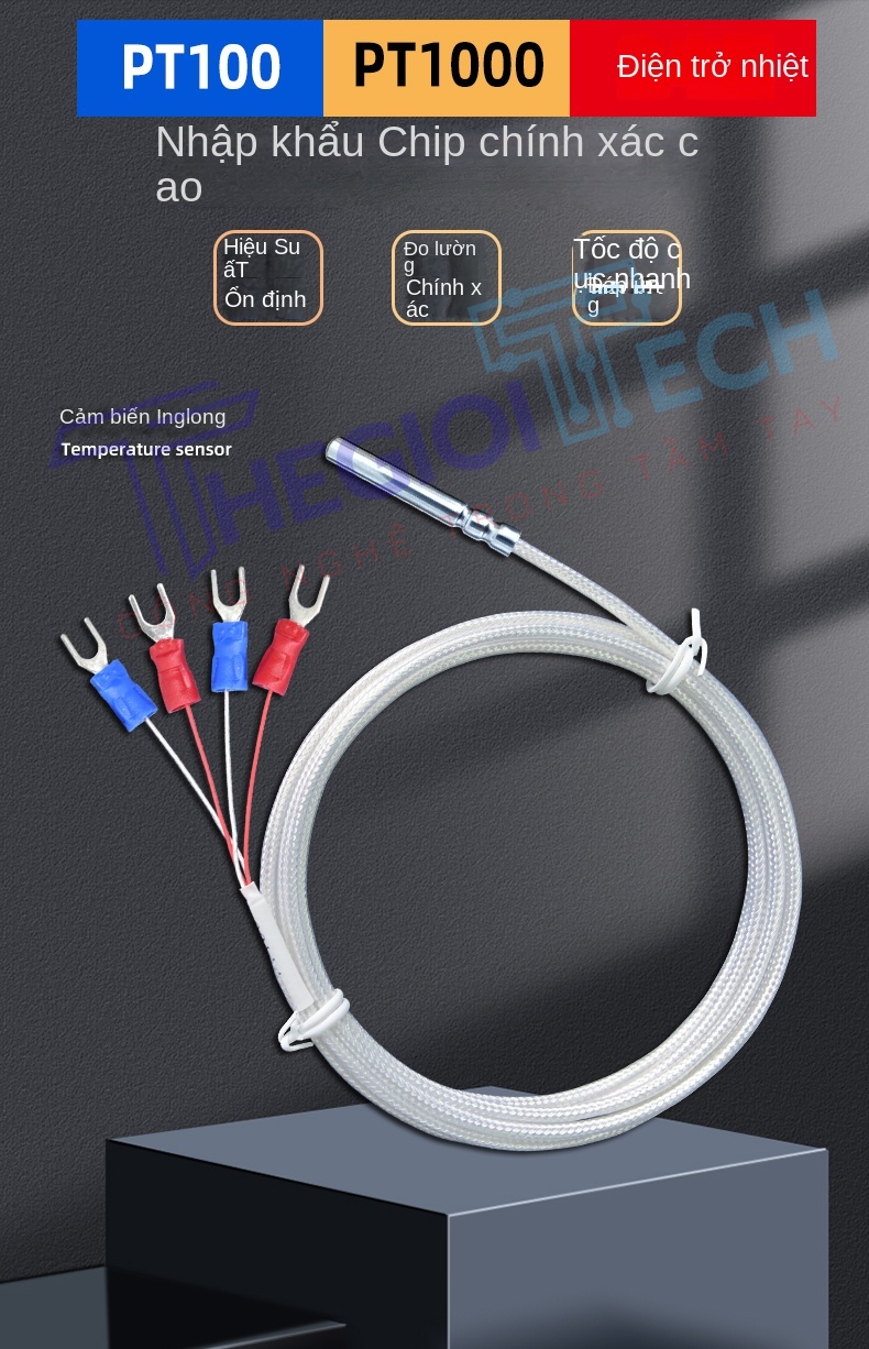 Cảm biến nhiệt độ PT100/PT1000 nhập khẩu, 4 dây, điện trở bạch kim, đầu dò cuộn rãnh, chống nước và dầu - PT1000 A 0.5m