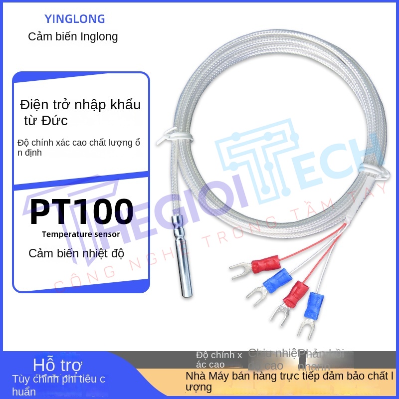 Cảm biến nhiệt độ PT100/PT1000 nhập khẩu, 4 dây, điện trở bạch kim, đầu dò cuộn rãnh, chống nước và dầu - PT1000 A 0.5m