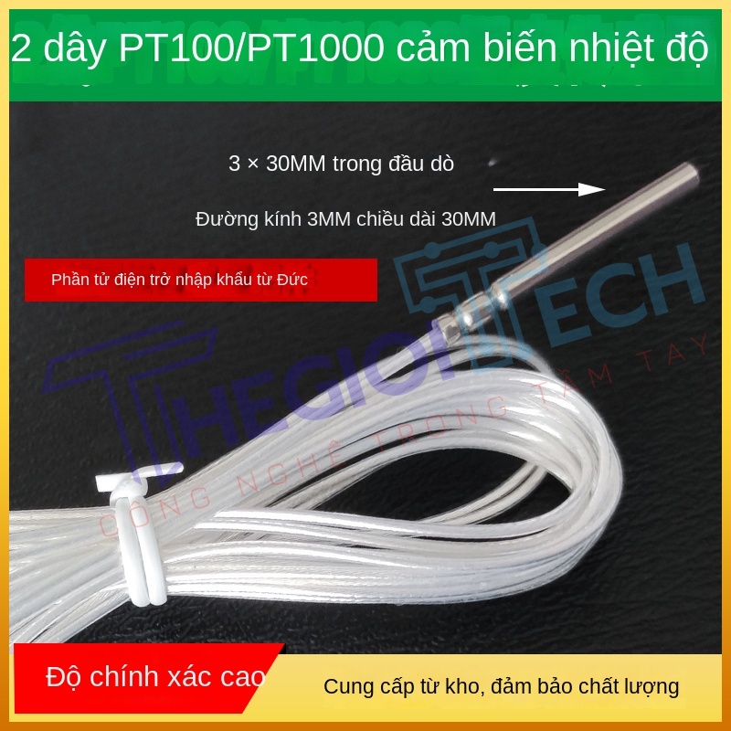 Cảm biến nhiệt độ PT100/PT1000 nhập khẩu, đầu dò điện trở bạch kim, 2 dây, chịu nhiệt, vỏ Teflon, kích thước 3×20mm & 3×30mm - PT1000 A φ3×30 0.5m