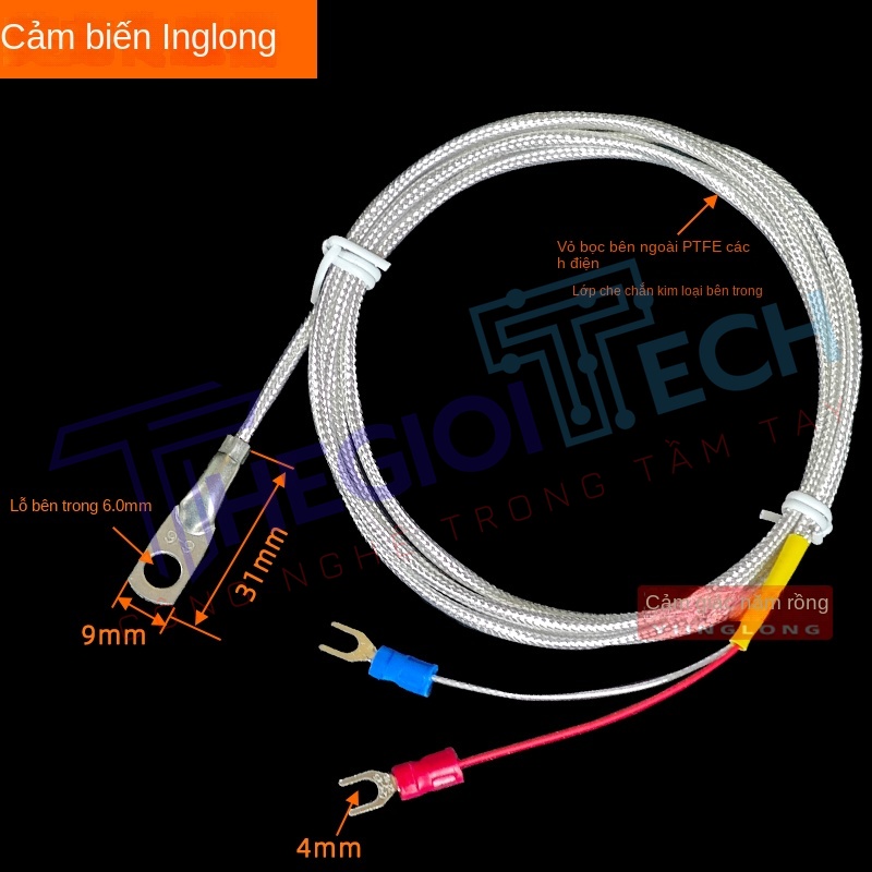 Cảm biến nhiệt độ PT100/PT1000 nhập khẩu, đầu dò ép mũi 6mm, lỗ tròn, điện trở bạch kim 2 dây, thương hiệu Yinglong - PT1000 A 6m