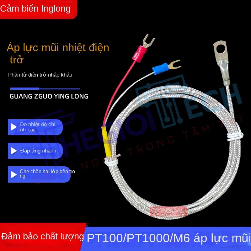Cảm biến nhiệt độ PT100/PT1000 nhập khẩu, đầu dò ép mũi 6mm, lỗ tròn, điện trở bạch kim 2 dây, thương hiệu Yinglong - PT1000 A 6m