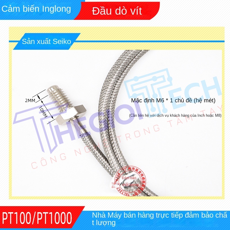 Cảm biến nhiệt độ PT100/PT1000 ren M8/M6, đầu dò công nghiệp độ chính xác cao, chịu nhiệt cao - PT100-A 3m M6