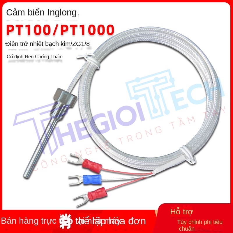 Cảm biến nhiệt độ PT100/PT1000, ren cố định 1/8" (ZG1/8), điện trở bạch kim cho thiết bị công nghiệp & máy pha cà phê - PT100 ZG1/8φ5×100 3m