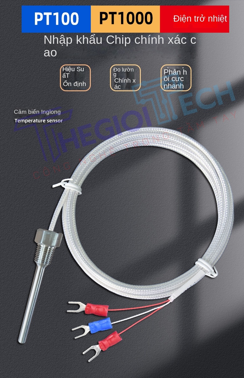 Cảm biến nhiệt độ PT100/PT1000, ren cố định 1/8" (ZG1/8), điện trở bạch kim cho thiết bị công nghiệp & máy pha cà phê - PT100 ZG1/8φ5×1001.m