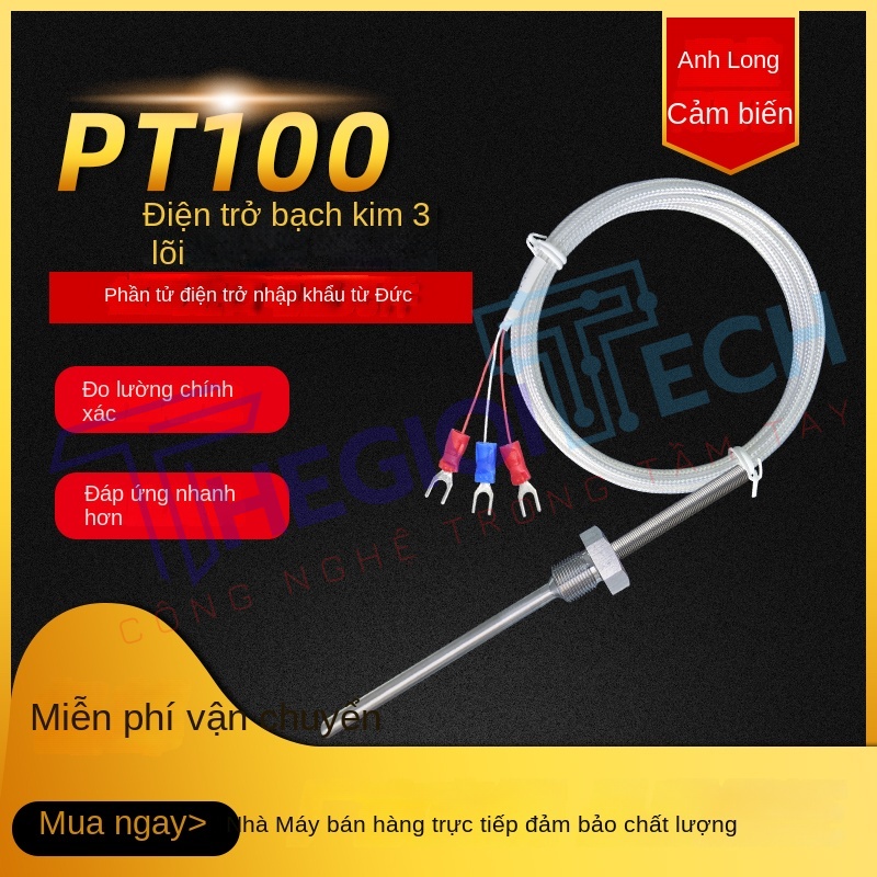 Cảm biến nhiệt độ PT100 Yinglong, ren cố định M12, điện trở bạch kim công nghiệp - φ5×50 2m M12×1.5