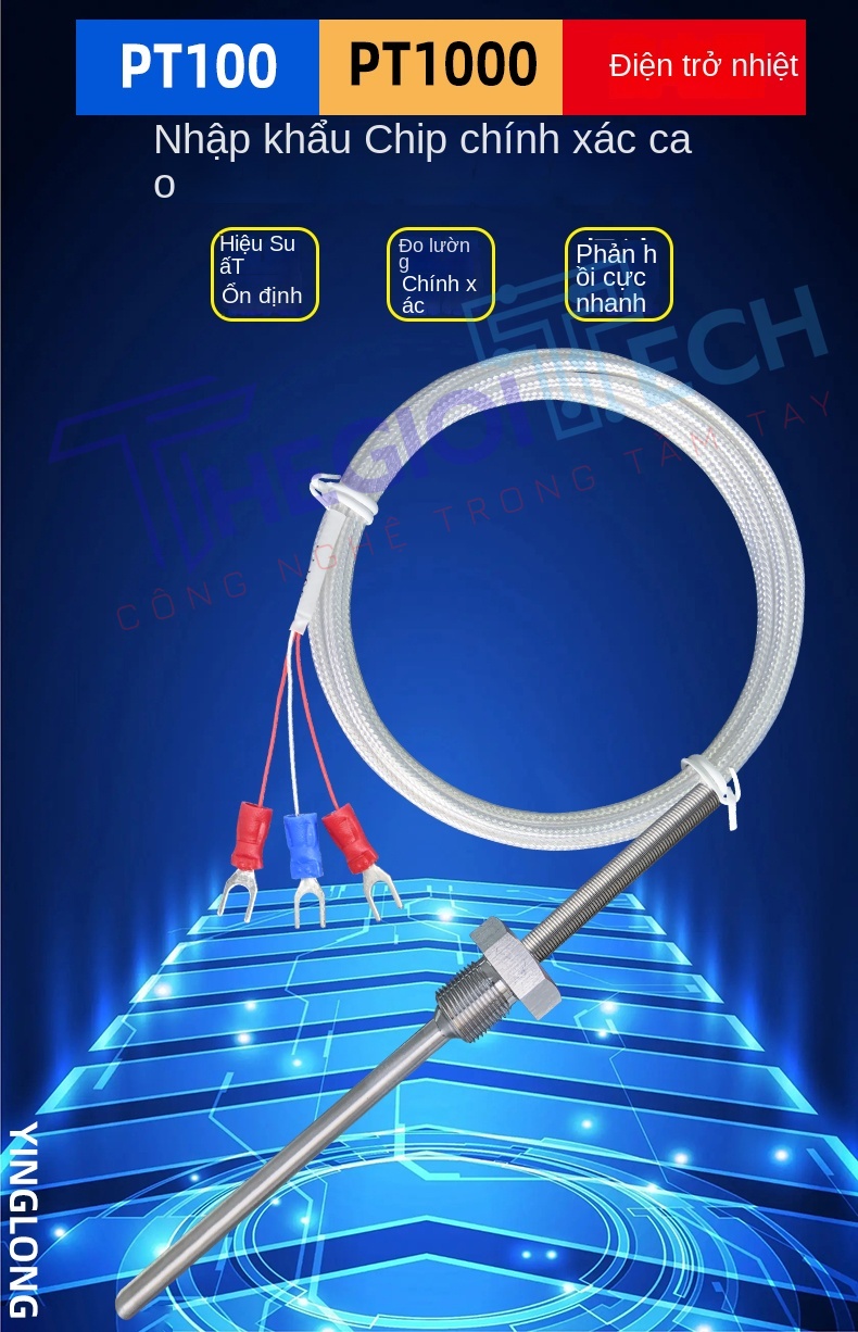 Cảm biến nhiệt độ PT100 Yinglong, ren cố định M12, điện trở bạch kim công nghiệp - φ5×50 2m M12×1.5