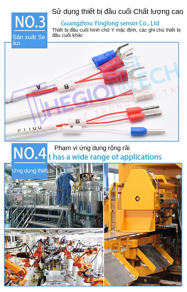 Cảm biến nhiệt độ PT100, đầu dò bạch kim chính xác, chống nước, chống ăn mòn, kích thước 3×50 mm - PT1000 1m