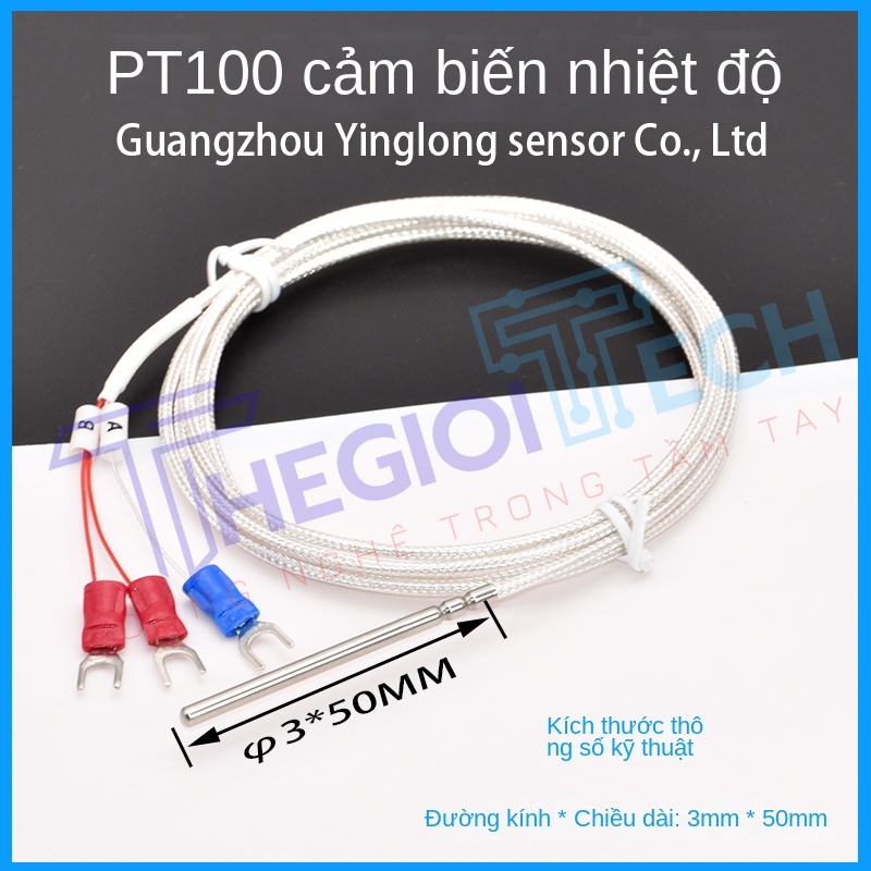 Cảm biến nhiệt độ PT100, đầu dò bạch kim chính xác, chống nước, chống ăn mòn, kích thước 3×50 mm - PT1000 1m