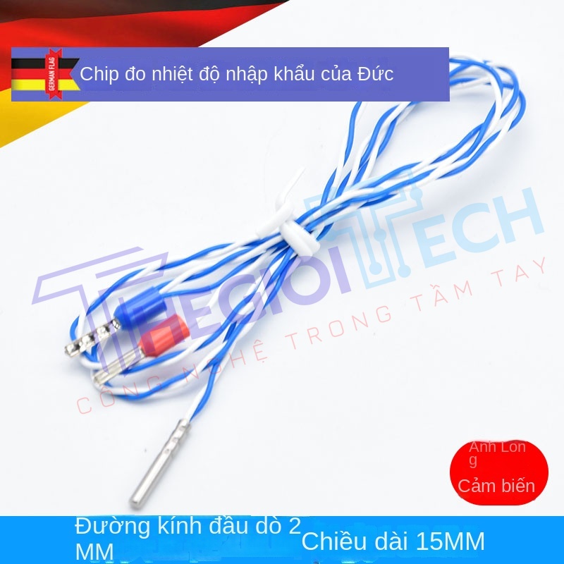 Cảm biến nhiệt độ PT100, đầu dò điện trở bạch kim 2 dây, đường kính 2mm