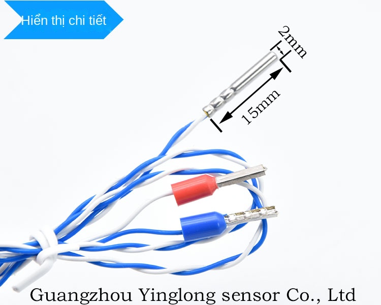 Cảm biến nhiệt độ PT100, đầu dò điện trở bạch kim 2 dây, đường kính 2mm