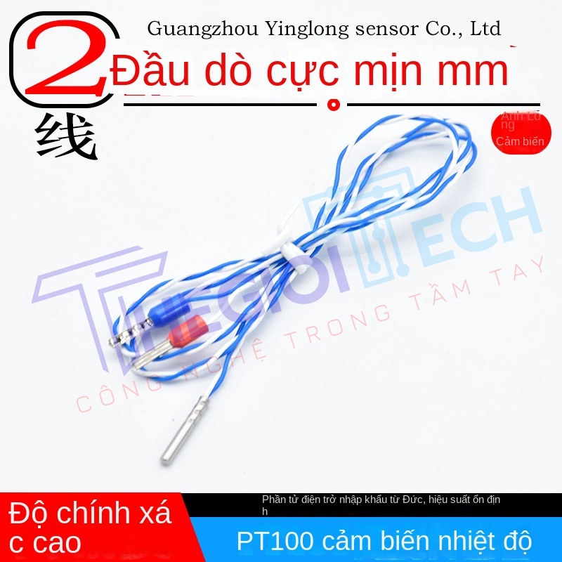 Cảm biến nhiệt độ PT100, đầu dò điện trở bạch kim 2 dây, đường kính 2mm