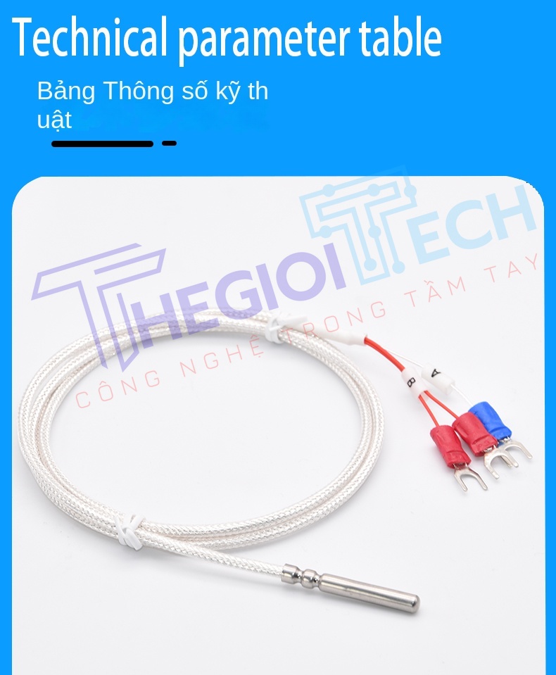Cảm biến nhiệt độ PT100, đầu dò điện trở bạch kim, chống nước, chịu nhiệt cao, độ chính xác công nghiệp A级 - -50-200C 5m