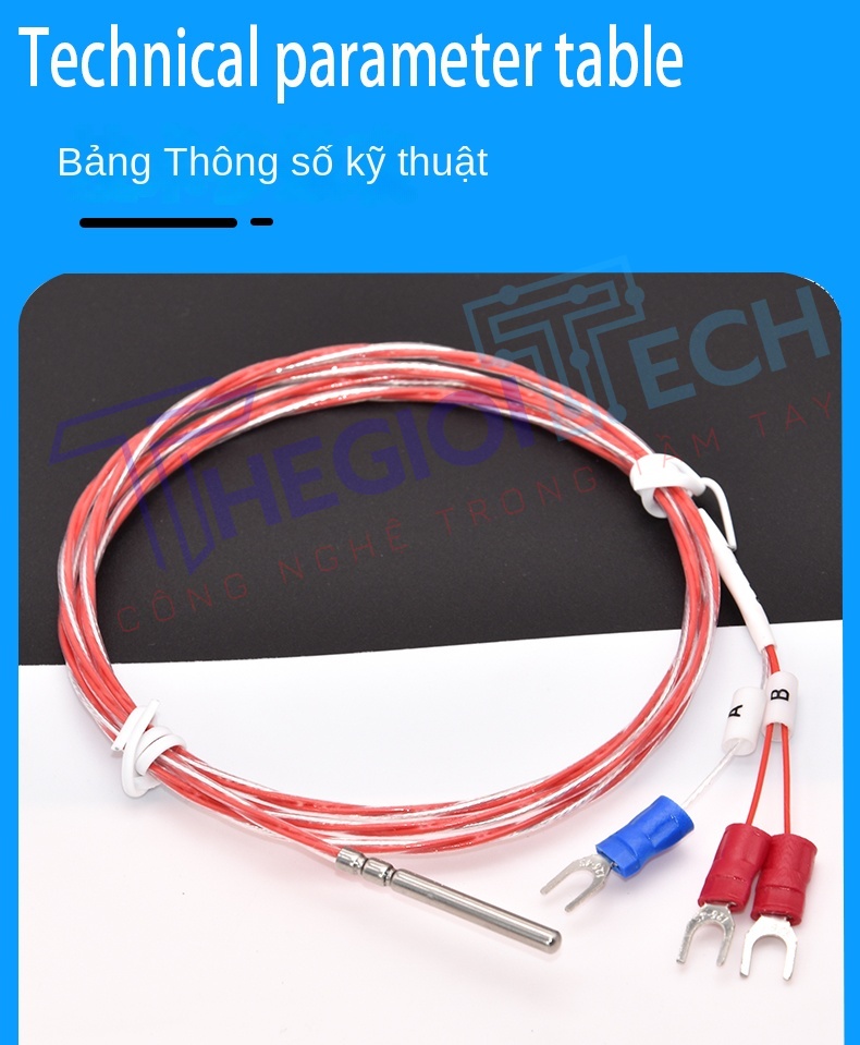 Cảm biến nhiệt độ PT100, đầu dò điện trở bạch kim, dây 3 lõi có chống nhiễu, đường kính 3mm trong suốt - A -50-200C 0.5m