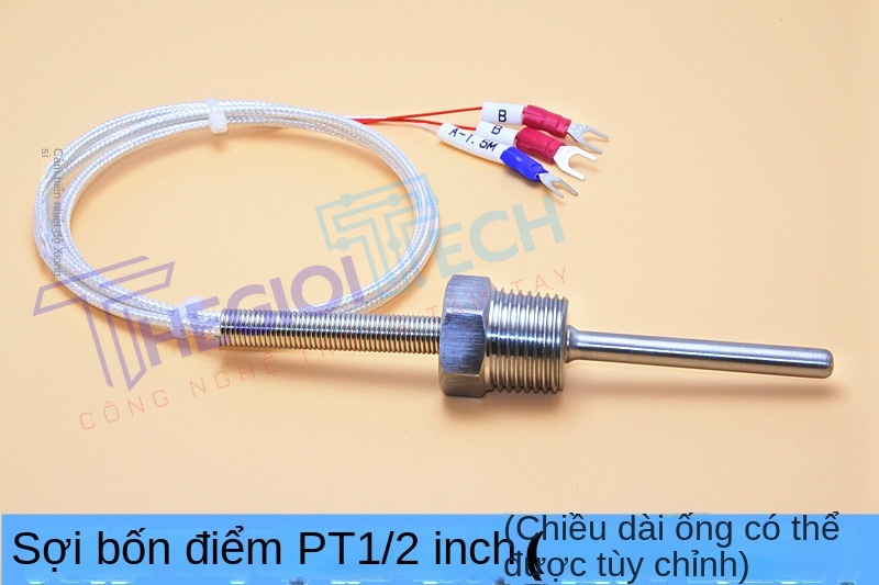 Cảm biến nhiệt độ PT100, điện trở nhiệt 2 dây3 dây, đầu dò ren 4分 cố định - PT1/4 L100 2m