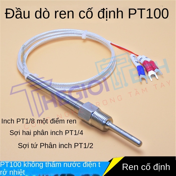 Cảm biến nhiệt độ PT100, điện trở nhiệt 2 dây3 dây, đầu dò ren 4分 cố định - PT100 3D φ5