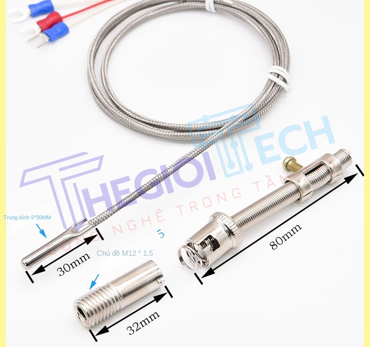 Cảm biến nhiệt độ PT100 kiểu lò xo ép, đầu dò điện trở bạch kim, đo nhiệt độ chính xác, chịu nhiệt cao - PT100 A 1.5m