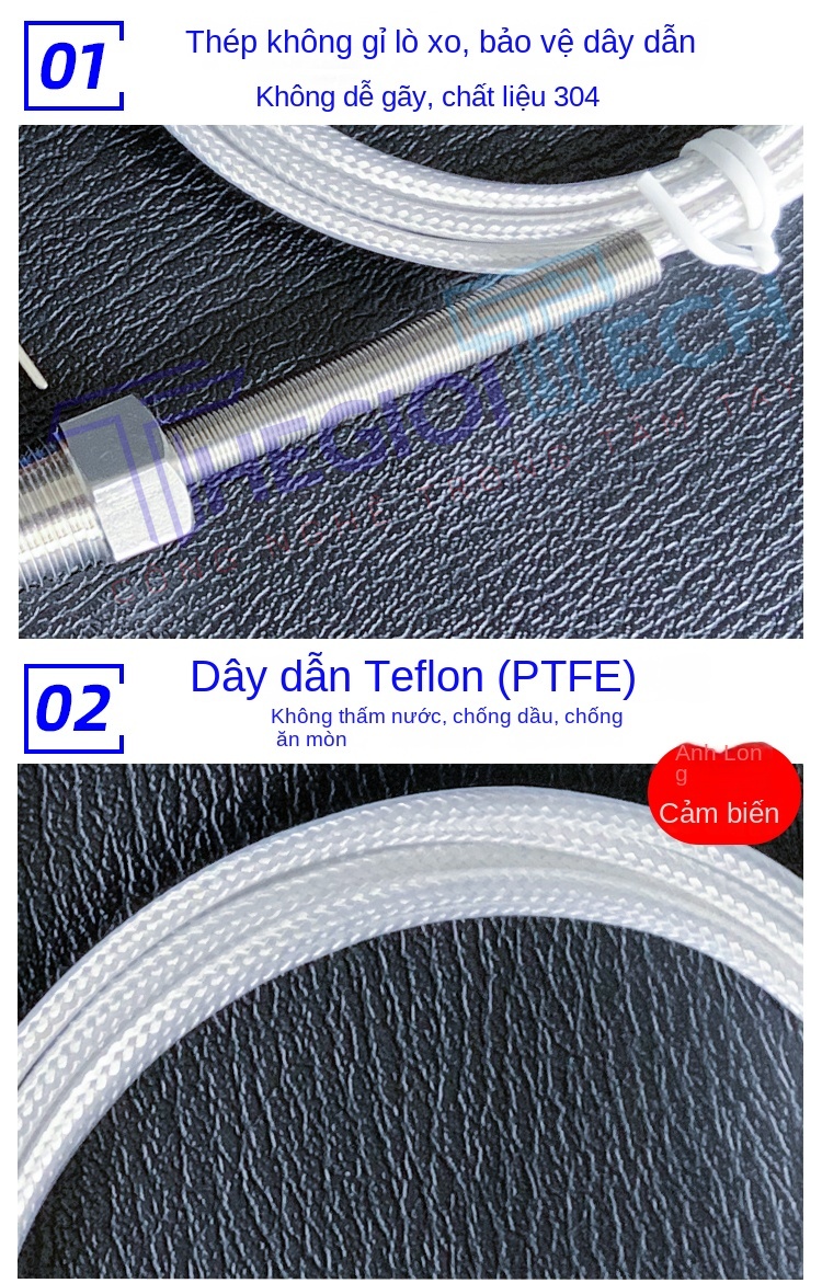 Cảm biến nhiệt độ PT100, ren cố định 12 (G14), điện trở bạch kim, đầu dò công nghiệp - G1/4 φ5×100 0.5m