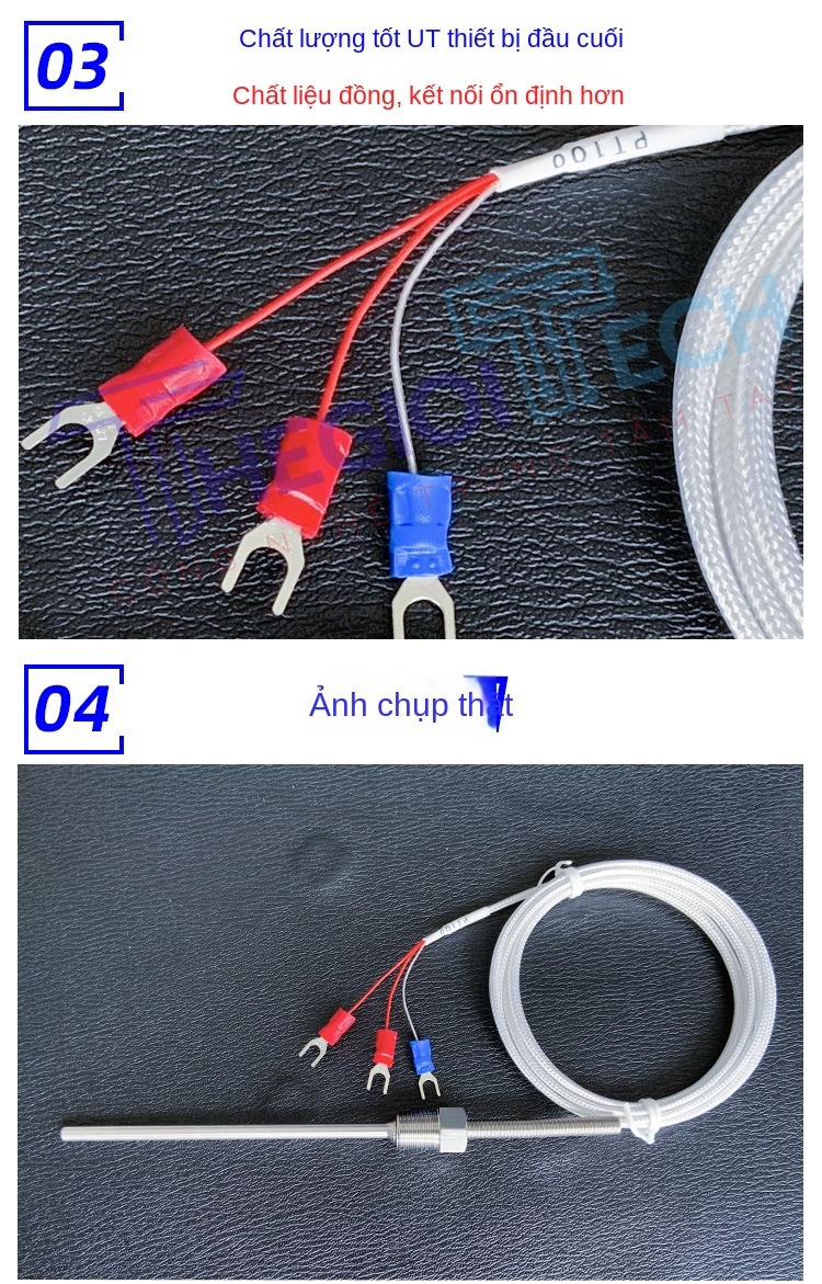 Cảm biến nhiệt độ PT100, ren cố định 12 (G14), điện trở bạch kim, đầu dò công nghiệp - G1/4 φ5×100 0.5m