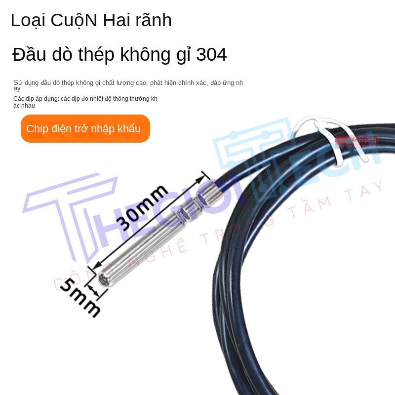Cảm biến nhiệt độ PT100PT1000 2 dây (2 lõi), dây silicone chịu nhiệt, đầu dò bạch kim đường kính 5mm - PT100 A φ5×30