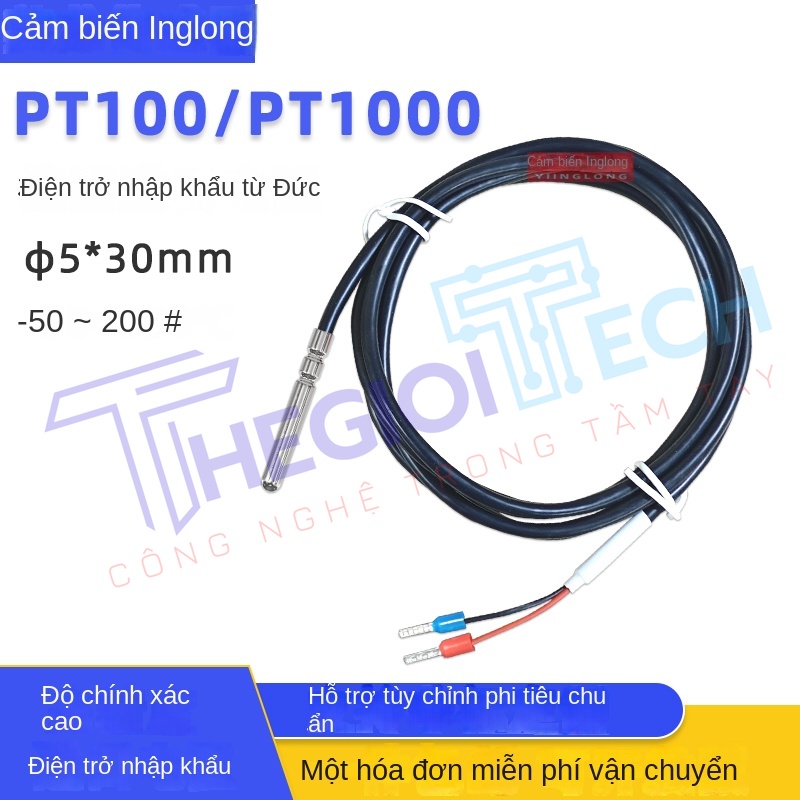 Cảm biến nhiệt độ PT100PT1000 2 dây (2 lõi), dây silicone chịu nhiệt, đầu dò bạch kim đường kính 5mm - PT100 A φ5×30